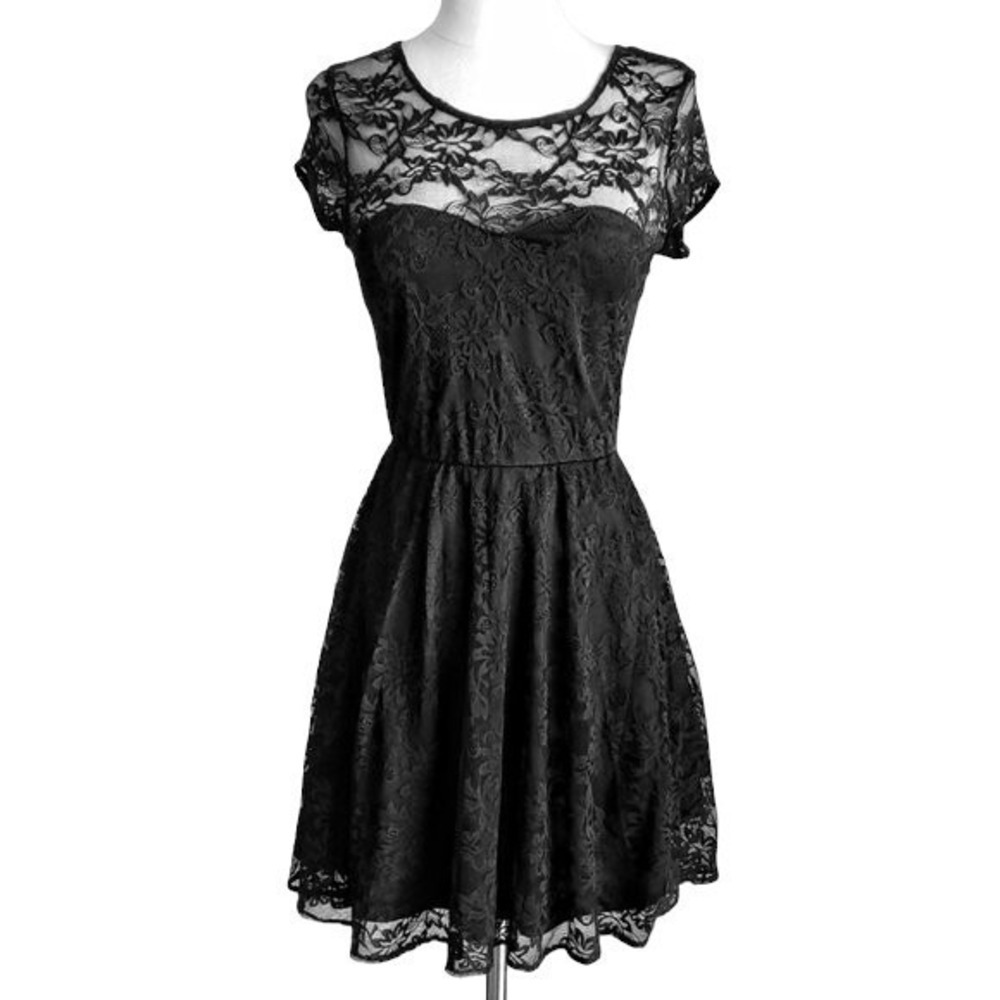 Asos Black Floral Lace Sheer Top A-Line Mini Dress- Size 4